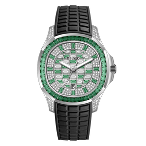 Luxury Green Baguette Stone Zircon/Moissanite Bezel Watch - 40mm Square OBLVLO FM-DSL