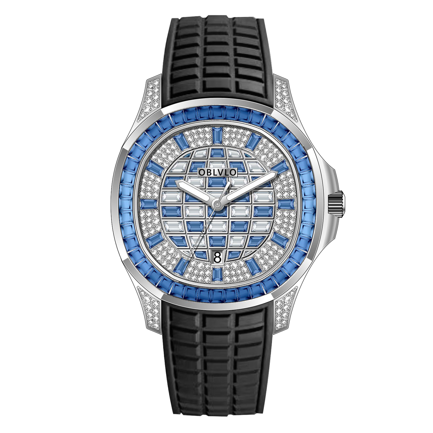Best Affordable 40mm Luxury Blue Baguette Stone Zircon/Moissanite & Dial Dress Watch - OBLVLO FM-DSL