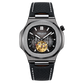 OBLVLO FM-SF Men's All Black Stealth Automatic Watch Open Heart Black Bezel Mechanical Wristwatch Black Leather Strap
