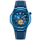 OBLVLO FM-SF Men's All-Blue Automatic Mechanical Watch Open Heart Diamond Bezel Metallic Blue Stainless Steel Case Leather Strap