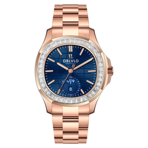 OBLVLO FM-SL-DD-D - Blue 39mm Moonphase Dial & Rose Gold Sqaure Case Automatic Dress Watch for men