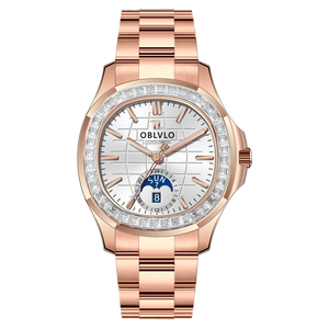 OBLVLO FM-SL-DD-D Rose Gold 39mm Square & White Dial Automatic Moonphase Business Wrist Watches