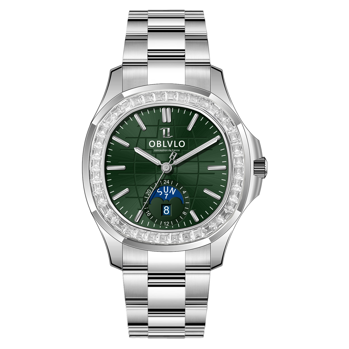 OBLVLO FM-SL-DD-D Affordable Luxury 39mm Green Dial Automatic Moon Phase Watch for Men