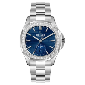 39mm OBLVLO FM-SL-DD-D 39mm Blue Dial Men's Automatic Business Watch with Crystal Diamond Bezel