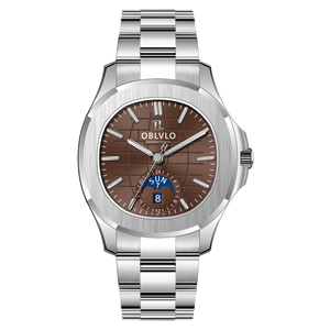 Affordable Luxury OBLVLO FM-SL-DD-D Brown Dial Automatic Self Winding Mechanical Dress Moon Phase Wrist Watch