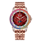 OBLVLO GCM-MUT: Burgundy Red Dial Moonphase of Men 41mm Automatic Mechanical Rose Gold Watch - Rainbow Zirconia Bezel