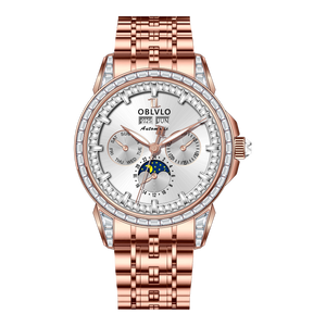 Luxury Rose Gold & Zirconia Bezel Multifunctional Mechanical Moon Phase Style Automatic Watches For Men - OBLVLO GCM-MUT