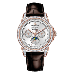 Luxury Rose Gold & Zirconia Bezel Multifunctional Mechanical Moon Phase Style Automatic Watches For Men - OBLVLO GCM-MUT