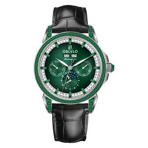 Luxury Green Zirconia Automatic Multifunctional Mechanical Moon Phase Style Watch - OBLVLO GCM-MUT