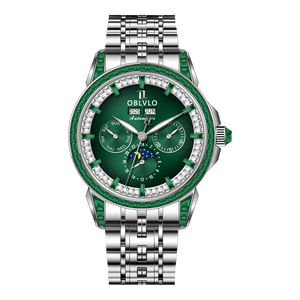 Luxury Green Zirconia Automatic Multifunctional Mechanical Moon Phase Style Watch - OBLVLO GCM-MUT