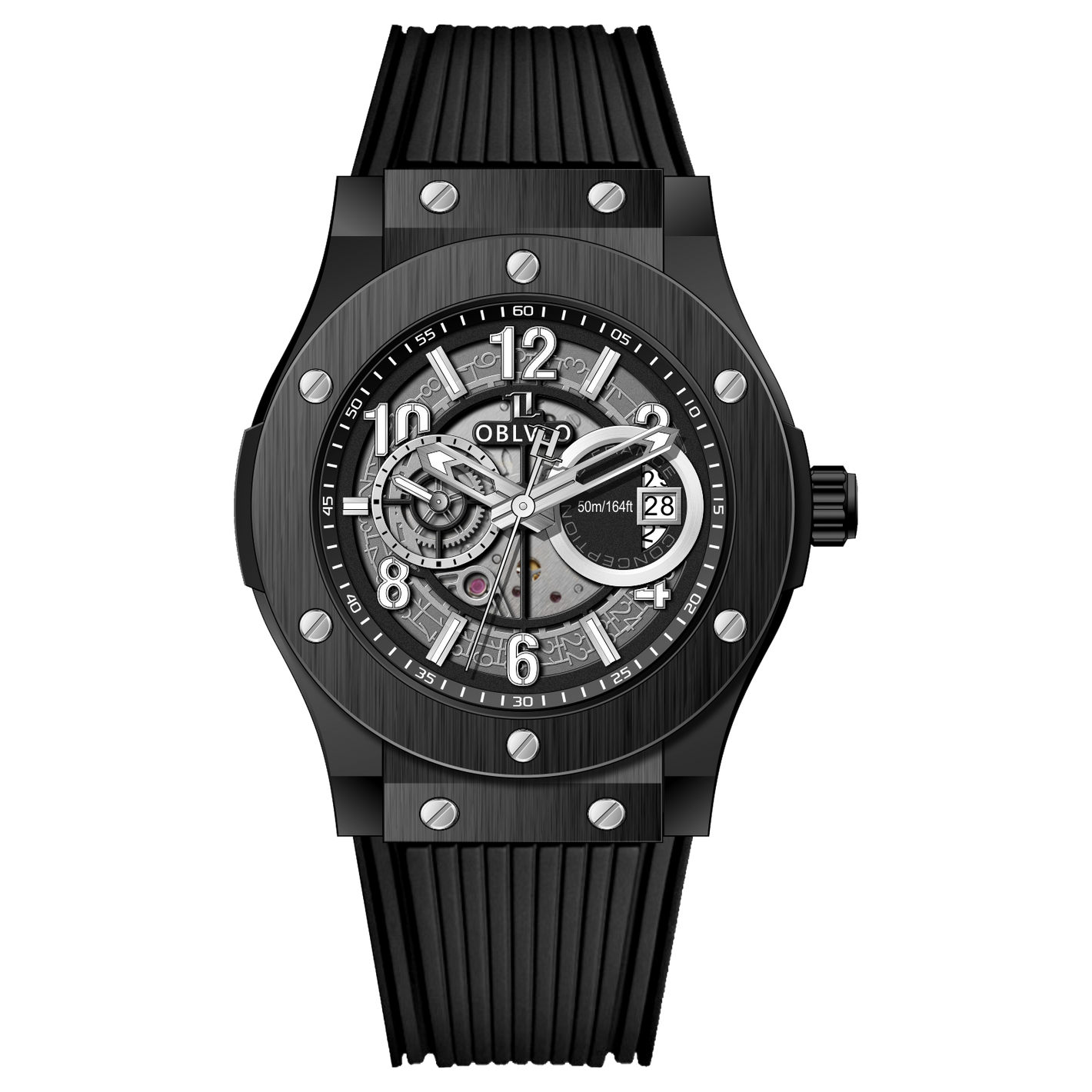 OBLVLO HM-GT - Men's Classic All Black Case & Dial with Date Miyato Automatic Movement Waterproof Watch