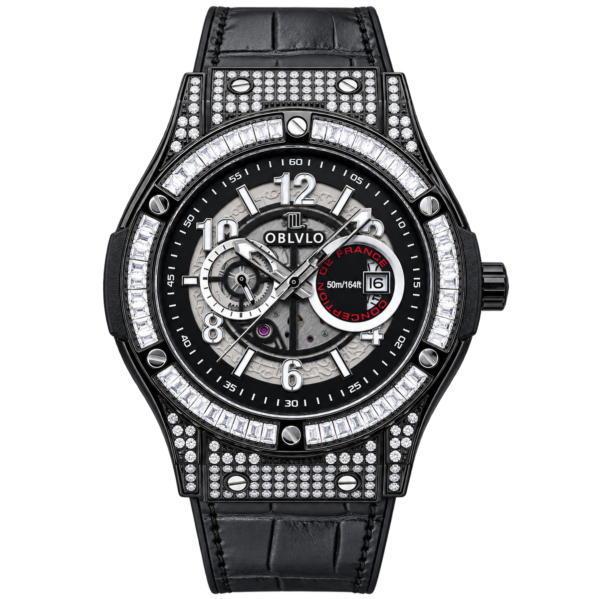 OBLVLO HM-GT – Herrenuhr klassisch ganz in Schwarz Gehäuse & Zifferblatt mit Datumsanzeige Miyato Automatikwerk Wasserdicht