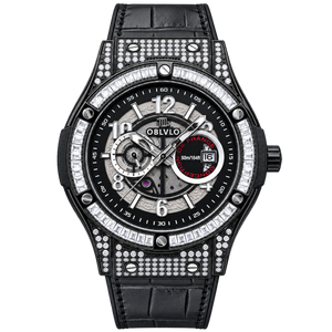 OBLVLO HM-GT – Herrenuhr klassisch ganz in Schwarz Gehäuse & Zifferblatt mit Datumsanzeige Miyato Automatikwerk Wasserdicht