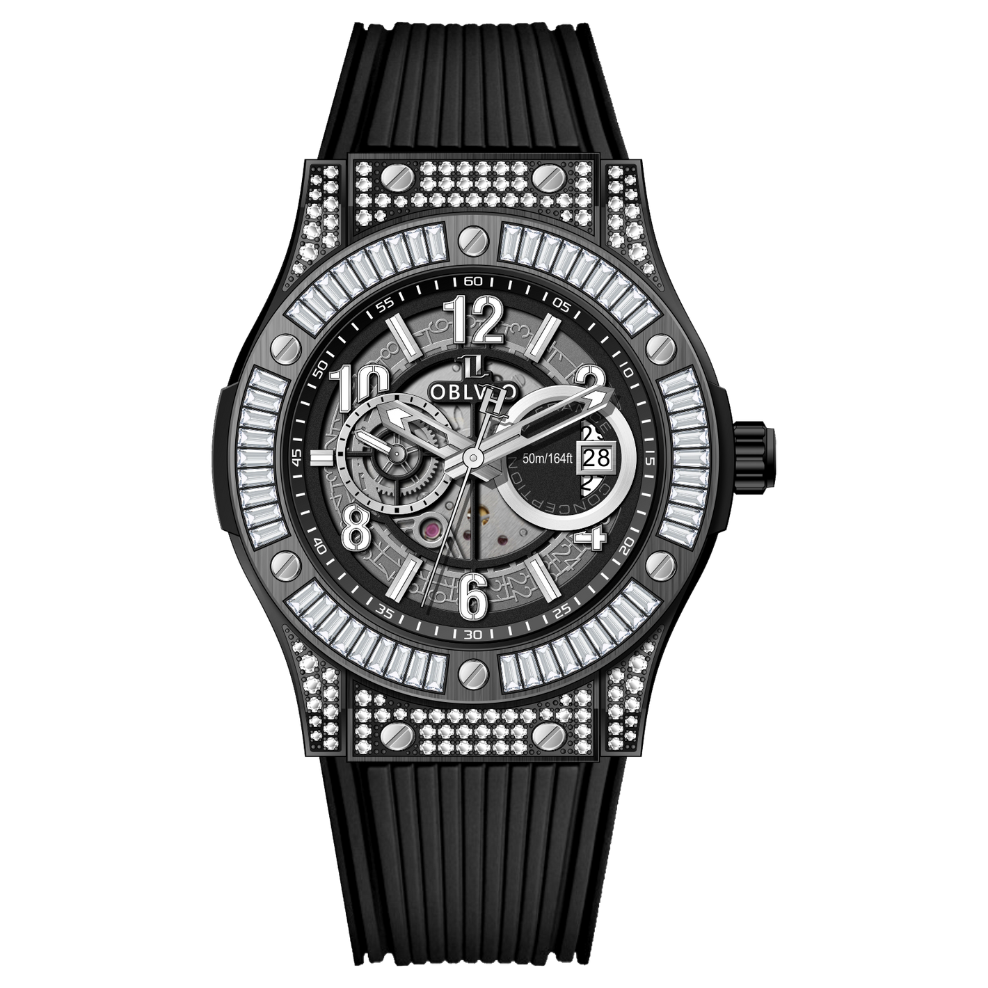 OBLVLO HM-GT - Men's Classic All Black Case & Dial with Date Miyato Automatic Movement Waterproof Watch