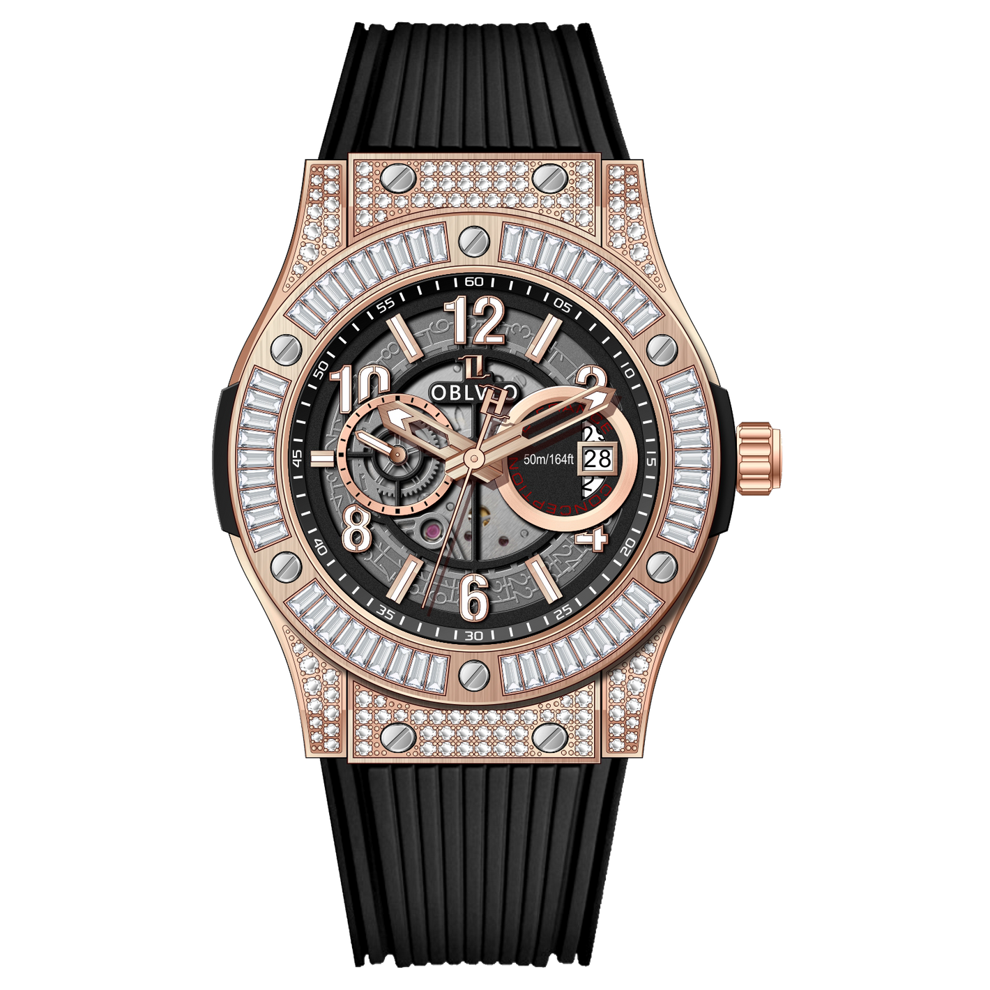 OBLVLO HM-GT - Mens Rose Gold Case Miyato Automatic Watch for Men with Date Luminous Fashion Wristwatch