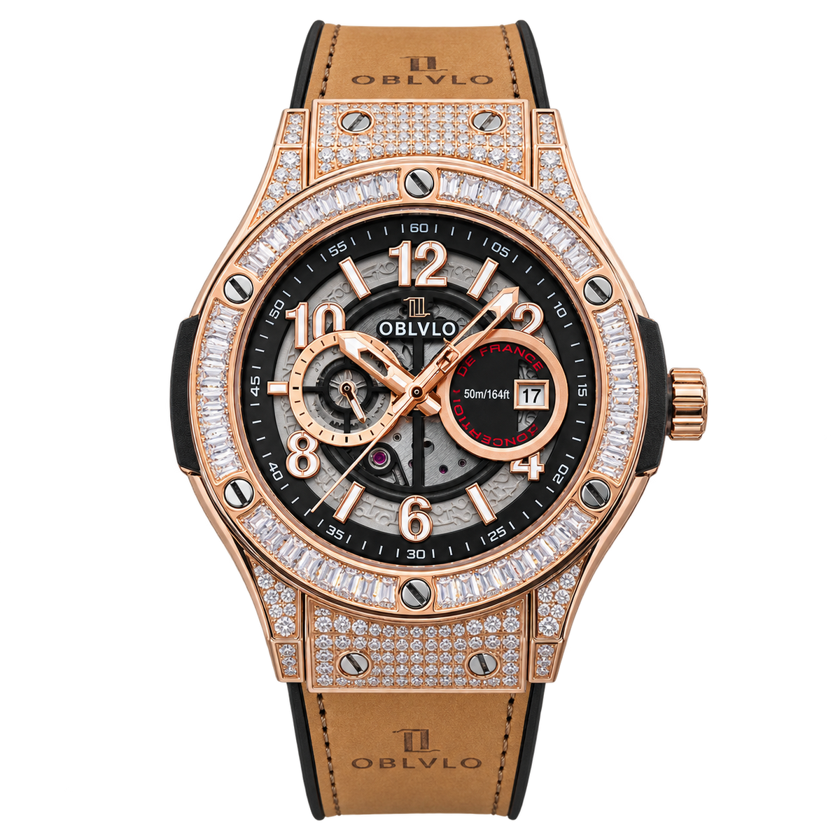 OBLVLO HM-GT - Herren Rose Gold Gehäuse Miyato Automatik Herrenuhr mit Datum Leuchtende Mode-Armbanduhr