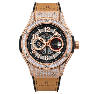 OBLVLO HM-GT - Herren Rose Gold Gehäuse Miyato Automatik Herrenuhr mit Datum Leuchtende Mode-Armbanduhr