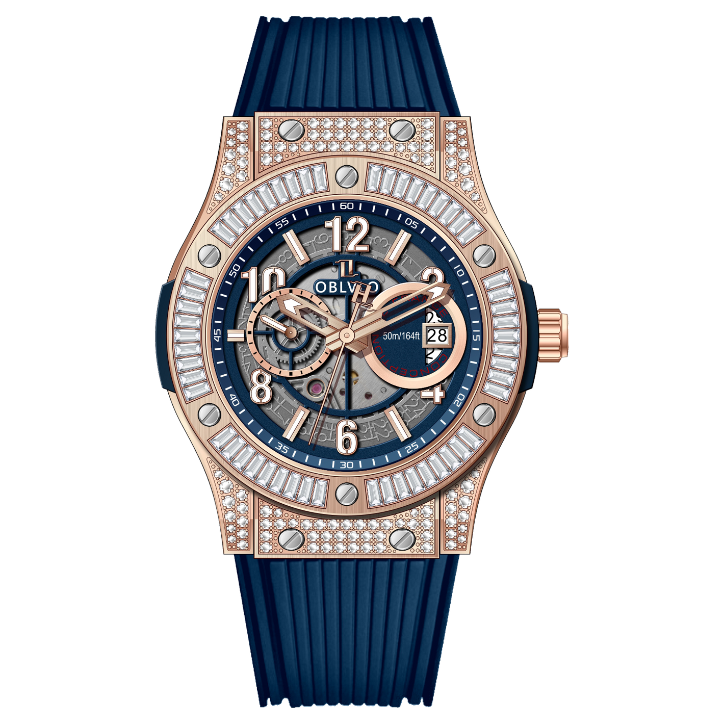 Rose Gold OBLVLO HM-GT Analog Miyato Automatic Waterproof Watches for Mens with Rubber Strap Luminous Easy Reader Dial