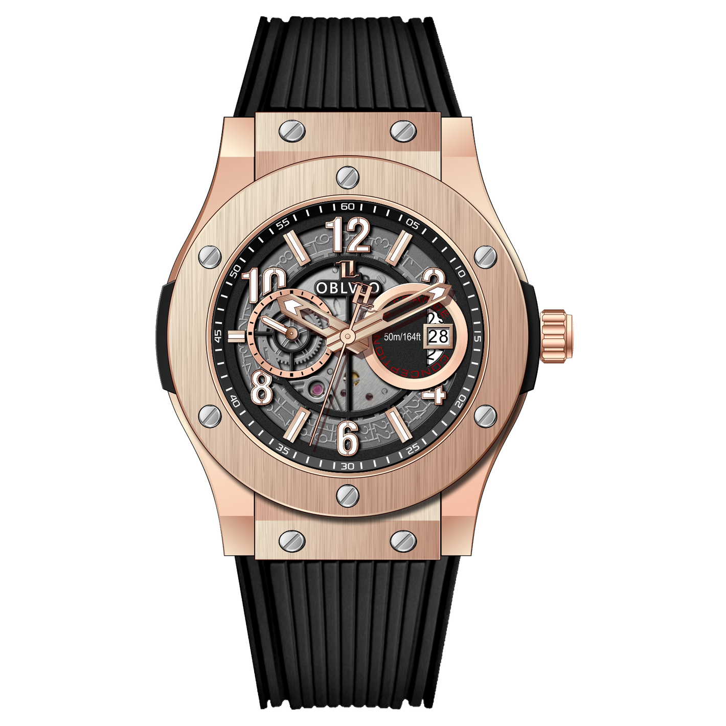OBLVLO HM-GT - Mens Rose Gold Case Miyato Automatic Watch for Men with Date Luminous Fashion Wristwatch