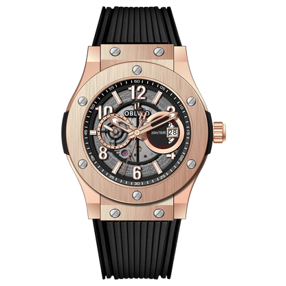 OBLVLO HM-GT - Mens Rose Gold Case Miyato Automatic Watch for Men with Date Luminous Fashion Wristwatch