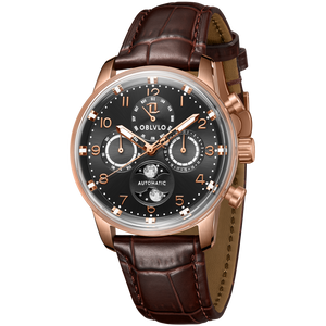 OBLVLO IM MUT-MP Classic Moon phase Style Luxury Rose Gold Mechanical Dress Watch