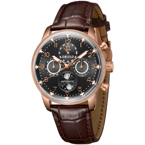 OBLVLO IM MUT-MP Classic Moon phase Luxury Rose Gold Mechanical Dress Watch