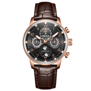 OBLVLO IM MUT-MP Classic Moon phase Style Luxury Rose Gold Mechanical Dress Watch