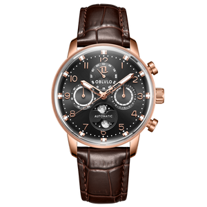 OBLVLO IM MUT-MP Classic Moon phase Luxury Rose Gold Mechanical Dress Watch
