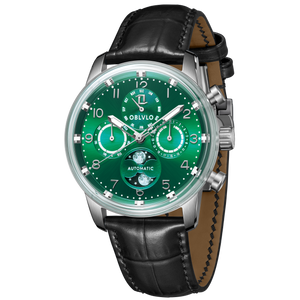 OBLVLO IM MUT-MP Best Mens Luxury Green Dial & Moon Phase Style Automatic Dress Watch