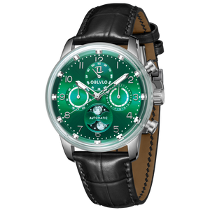 OBLVLO IM MUT-MP Best Mens Luxury Green Dial & Moon Phase Automatic Dress Watch