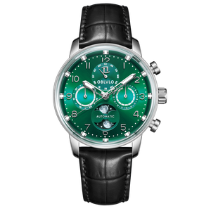 OBLVLO IM MUT-MP Best Mens Luxury Green Dial & Moon Phase Style Automatic Dress Watch