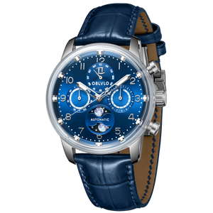 Luxury OBLVLO IM MUT-MP Men's Vintage Blue Dial & Moon Phase Automatic Watch