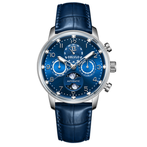 Luxury OBLVLO IM MUT-MP Men's Vintage Blue Dial & Moon Phase Style Automatic Watch