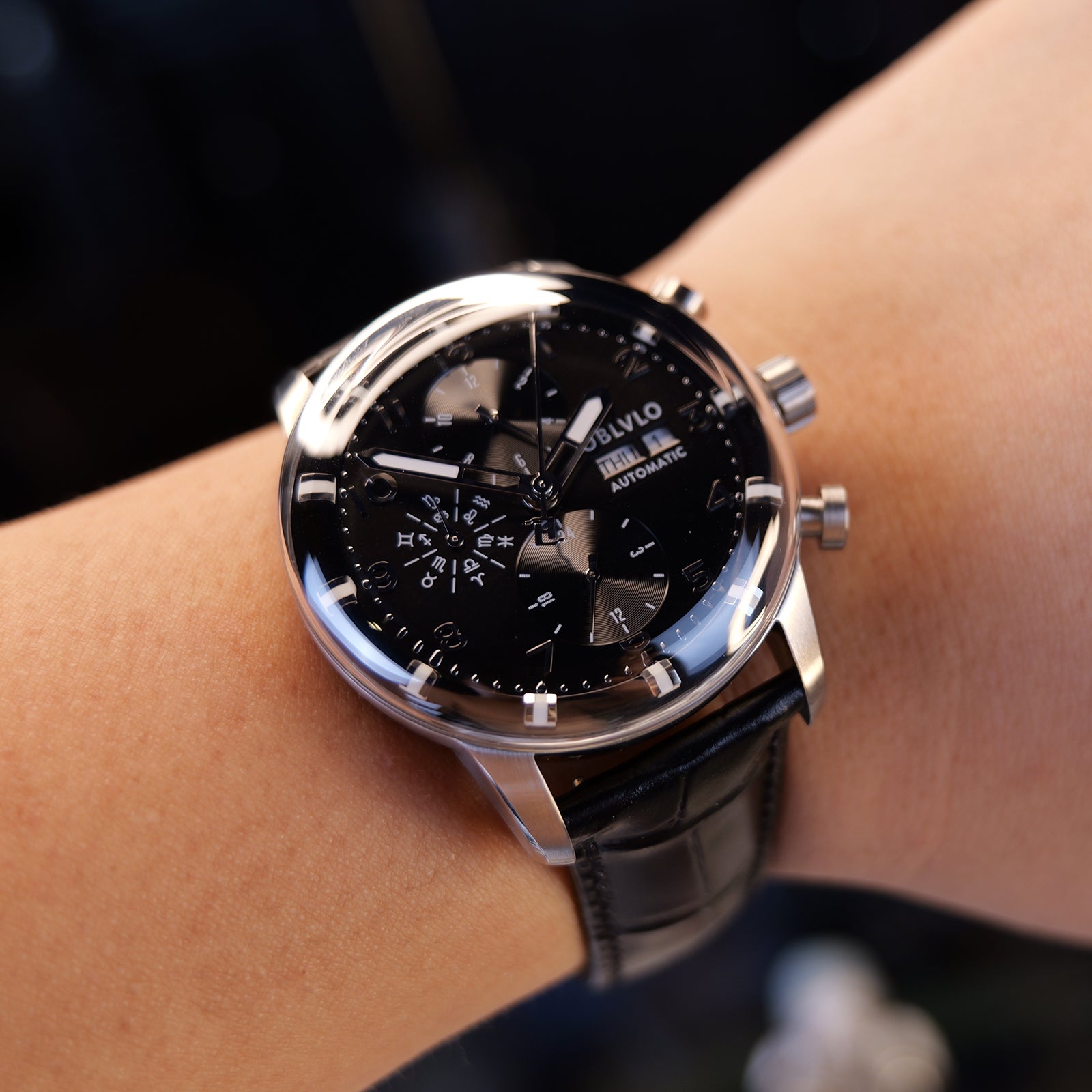 OBLVLO IM-MUT Orologio Automatico Uomo Multifunzione – Meccanico Con Vetro Zaffiro, Cinturino In Pelle E Impermeabile 5 ATM - 2
