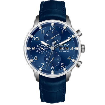 Luxury Vintage Blue Dial Oblvlo Design Men's Chronograph Pilot Watch - IM-MU YGB