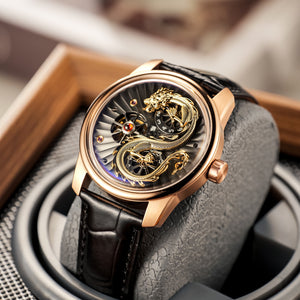 Affordable Automatic Rose Gold Chinese Dragon Skeleton Watches from JM Dragon Series