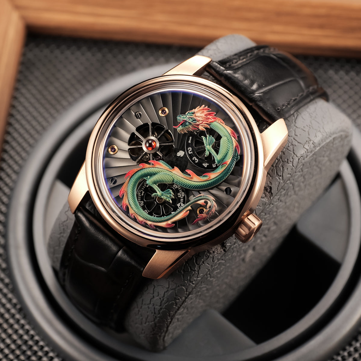 Men's Automatic Green Chinese Dragon Skeleton Watches from JM Dragon S