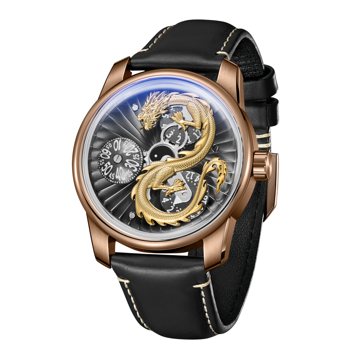 Unique Gold Mens Luxury Chinese Dragon 42mm Automatic Watch - Cool OBLVLO JM Dragon II