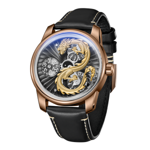 Unique Gold Mens Luxury Chinese Dragon 42mm Automatic Watch - Cool OBLVLO JM Dragon II