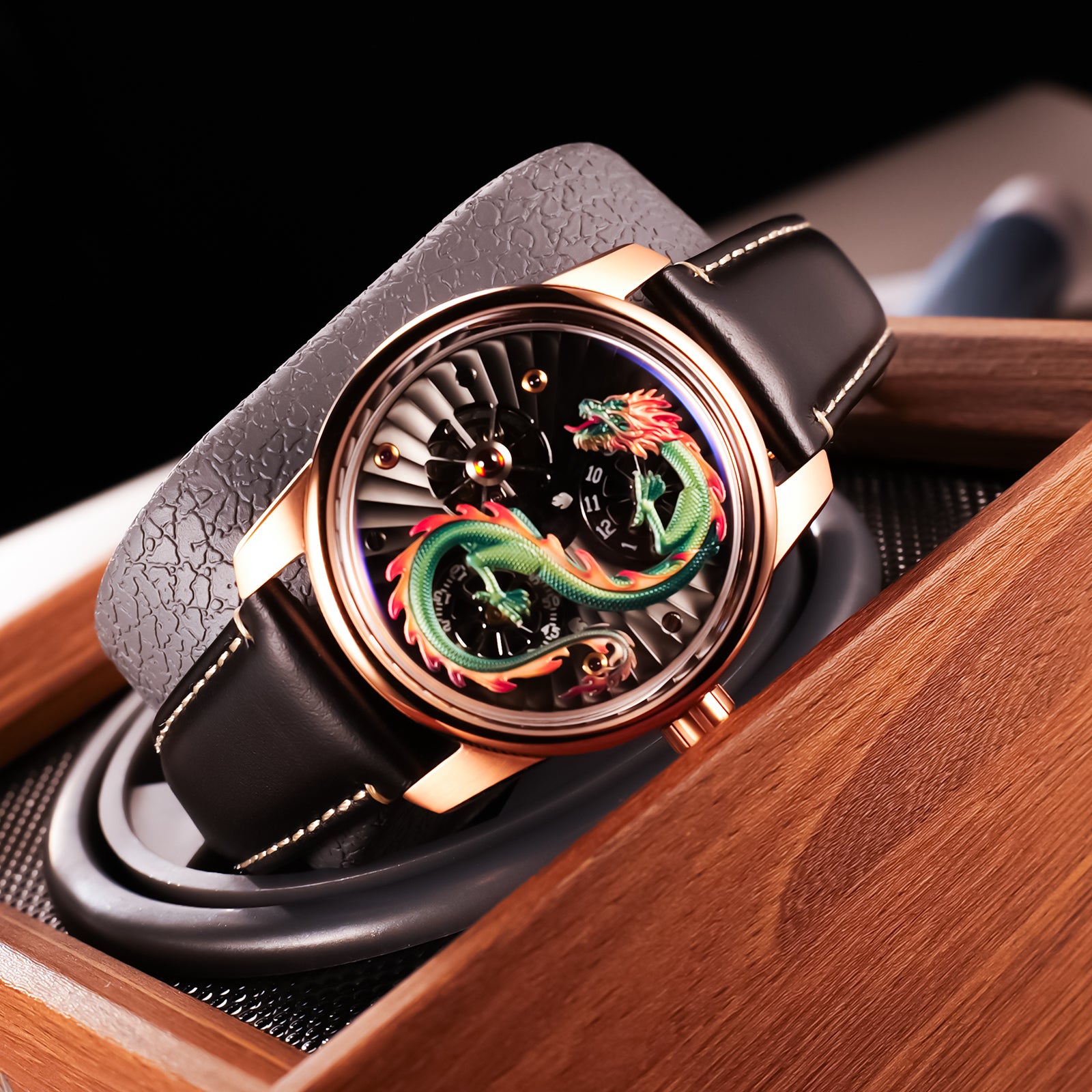 Men's Automatic Green Chinese Dragon Skeleton Watches from JM Dragon S