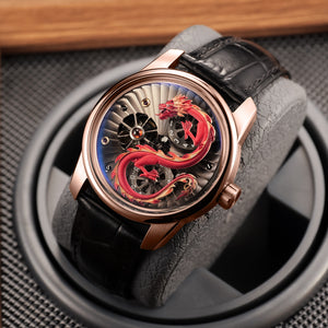 Red Chinese Dragon Automatic Skeleton Watches from OBLVLO JM Dragon Series