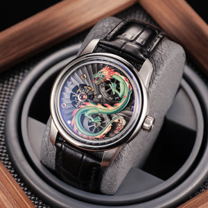 OBLVLO Luxury Green Chinese Dragon Men's Automatic Skeleton Watches