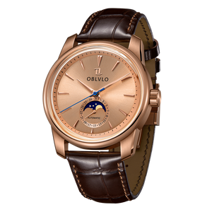 Affordable Luxury Vintage Rose Gold Automatic Moon Phase Watches  - Oblvlo Design JM-MP PPWL
