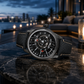 ALL Black OBLVLO JM-ROTOR Rotary-Engine Style Watch with Jump Hour Mechanical Automatic movement Watch