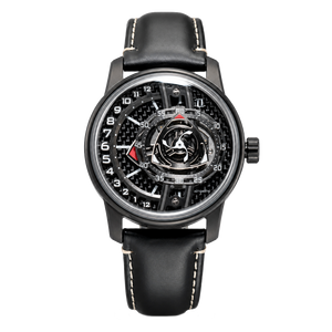 ALL Black OBLVLO JM-ROTOR Rotary-Engine Style Watch with Jump Hour Mechanical Automatic movement Watch