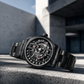 ALL Black OBLVLO JM-ROTOR Rotary-Engine Style Watch with Jump Hour Mechanical Automatic movement Watch