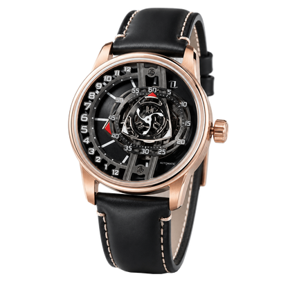 42mm Men Rotary Engine Style Watch - Rose Gold OBLVLO JM ROTOR Miyota 8215 Movement Jump Hour Automatic Watch