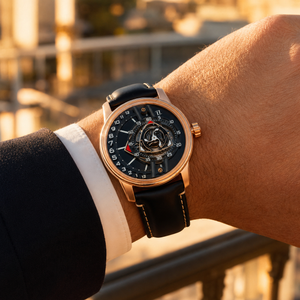 42mm Men Rotary Engine Style Watch - Rose Gold OBLVLO JM ROTOR Miyota 8215 Movement Jump Hour Automatic Watch