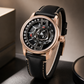 42mm Men Rotary Engine Style Watch - Rose Gold OBLVLO JM ROTOR Miyota 8215 Movement Jump Hour Automatic Watch