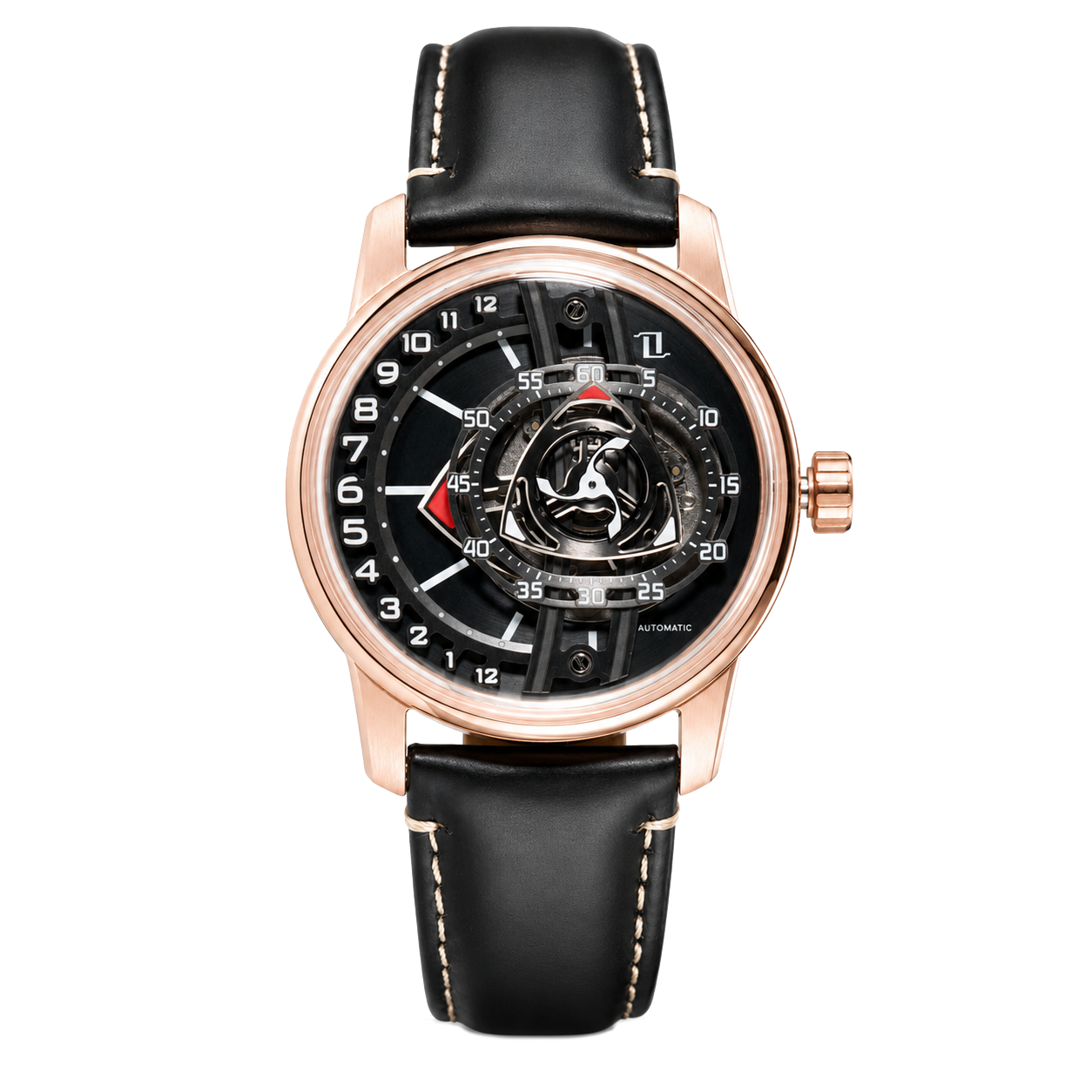 42mm Men Rotary Engine Style Watch - Rose Gold OBLVLO JM ROTOR Miyota 8215 Movement Jump Hour Automatic Watch